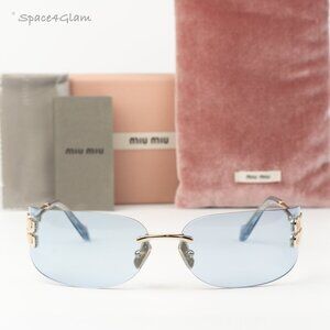 Miu Miu Men Sunglasses Gold Blue Rectangle Rimless MUA51S ZVN10P NEW AUTHENTIC